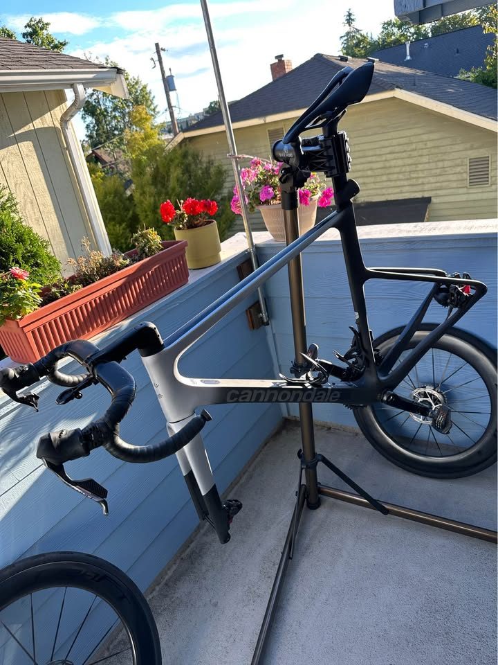 Matte black Cannondale SuperSix EVO Hi-MOD frame and fork with a silver fade on the top tube, laid on bubble wrap, from the seller's Marketplace listing. Photo 4 of 5.