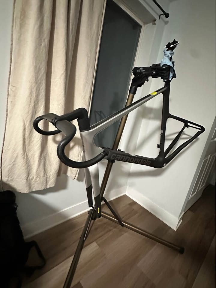 Matte black Cannondale SuperSix EVO Hi-MOD frame and fork with a silver fade on the top tube, laid on bubble wrap, from the seller's Marketplace listing. Photo 5 of 5.